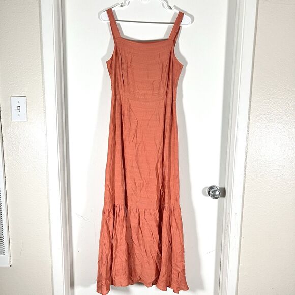 Ann Taylor Dress Womens M 8 Orange Sleeveless Tiered Ruffle Square Neck Maxi - Picture 3 of 7